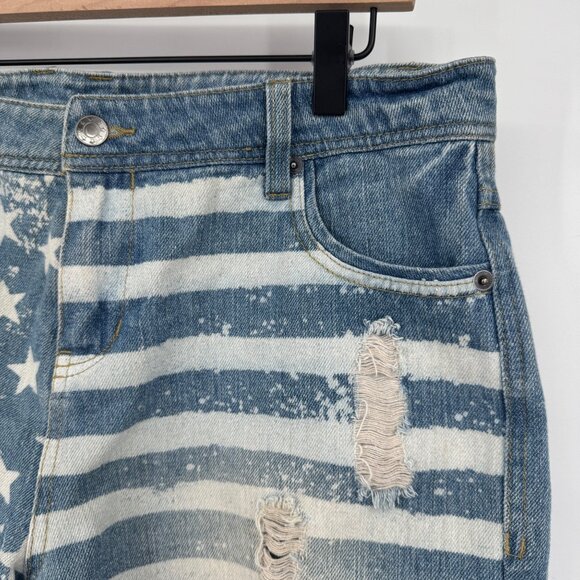 Women Juniors Jeans Shorts size 9 Seventeen American Flag Distressed Cuffed patr - Picture 2 of 10
